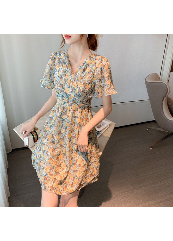 French Vintage broken flower tea skirt, summer dress 2021 new gentle breeze, salt sweet sweet Chiffon broken dress