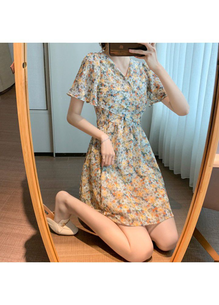 French Vintage broken flower tea skirt, summer dress 2021 new gentle breeze, salt sweet sweet Chiffon broken dress
