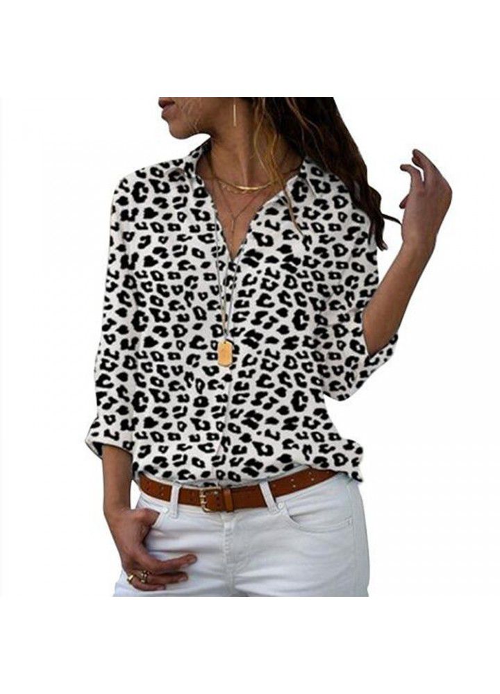 Cross border wish Amazon eBay European and American large women's loose blouse long sleeve V-neck printed shirt