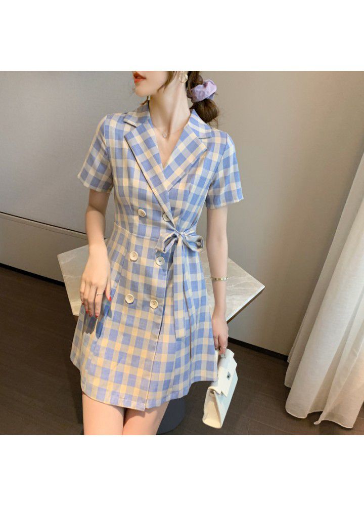 Plaid suit dress women's summer 2021 new small super fairy dress with slim waist