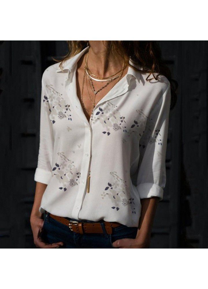 Cross border wish Amazon eBay European and American large women's loose blouse long sleeve V-neck printed shirt