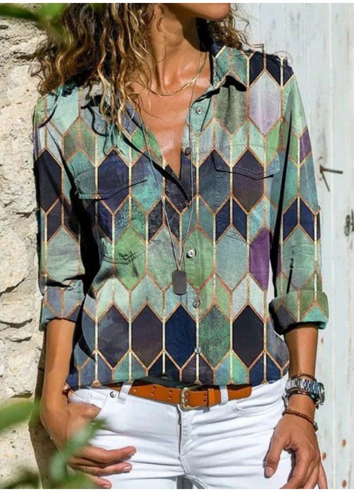 Autumn and winter new print Lapel casual shirt top sold in 2020 European and American independent foreign trade station