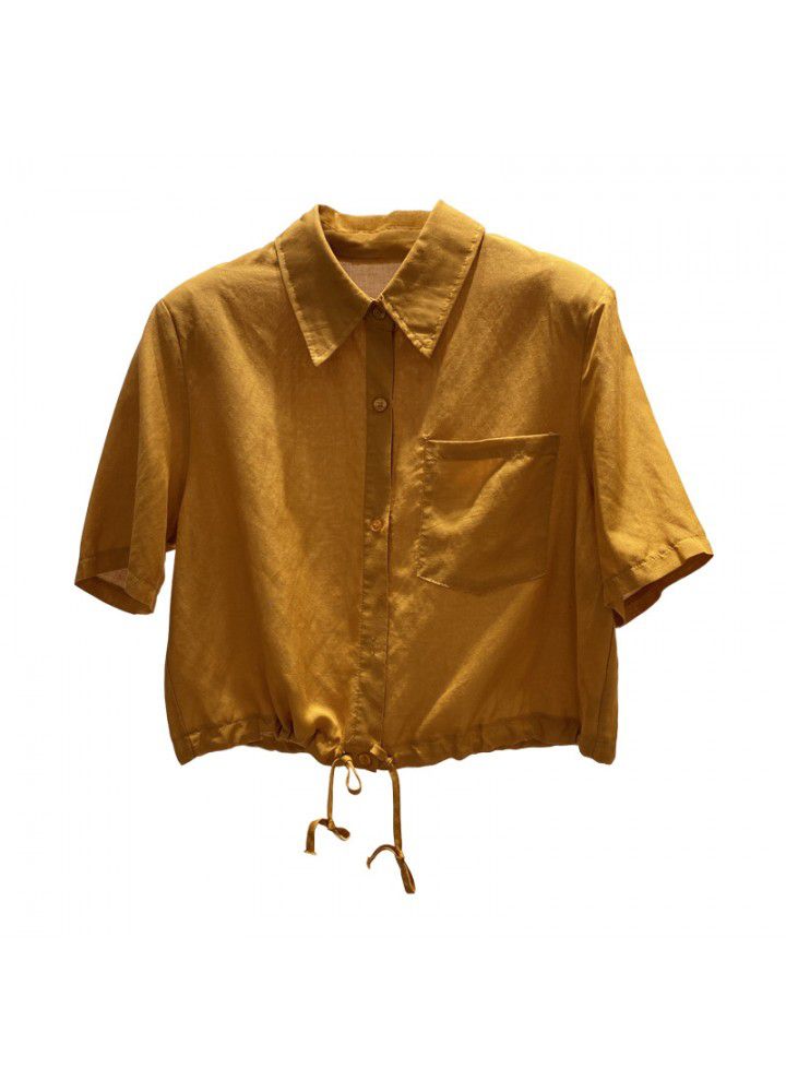 Women's Cotton hemp short sleeve shirt 2021 new summer Korean loose thin casual Tencel hemp Lapel shirt