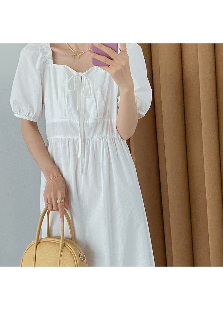 Taochuan lovely girl ~ 2021 summer Pure Color Bubble Sleeve loose water washed cotton dress looks slim 8182