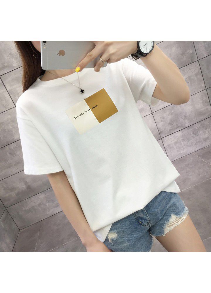 All cotton 2021 summer new slim short sleeve T-shirt women's body Sweatshirt sports leisure middle school students' top