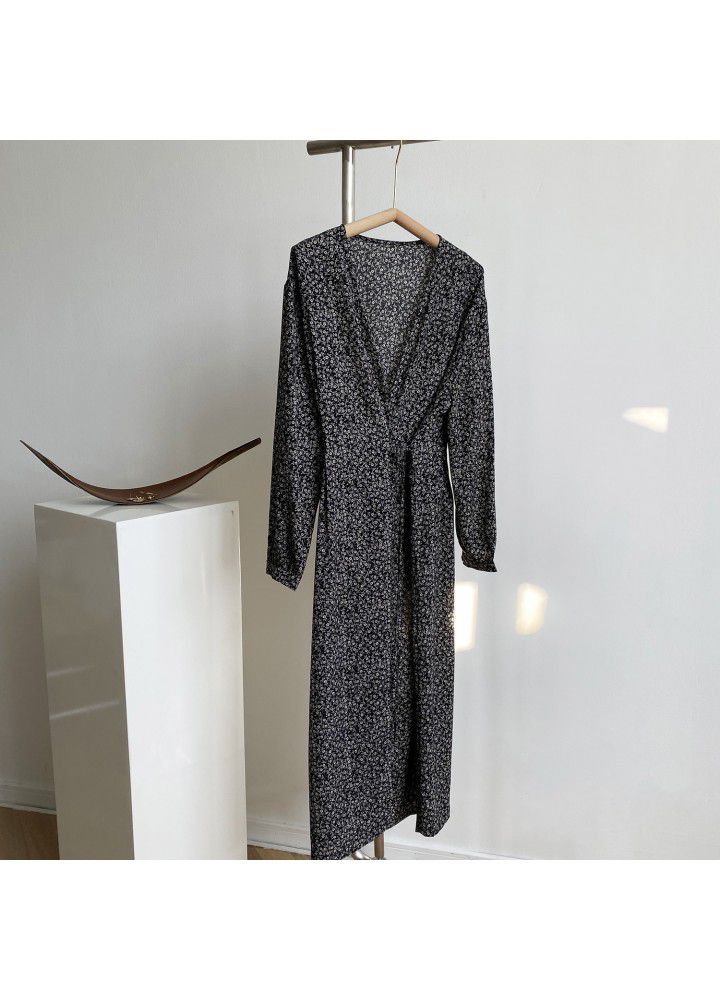 Zhicongxi small flower dress long retro autumn new V-neck French long skirt with 595