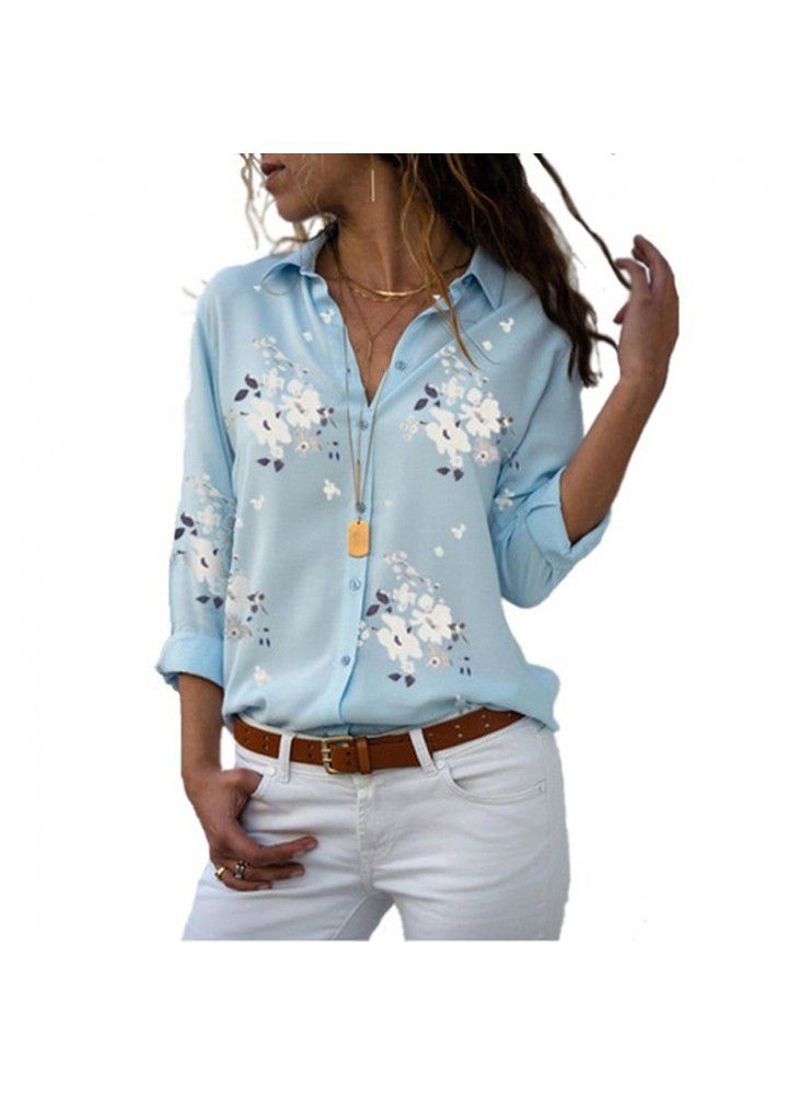 Cross border wish Amazon eBay European and American large women's loose blouse long sleeve V-neck printed shirt
