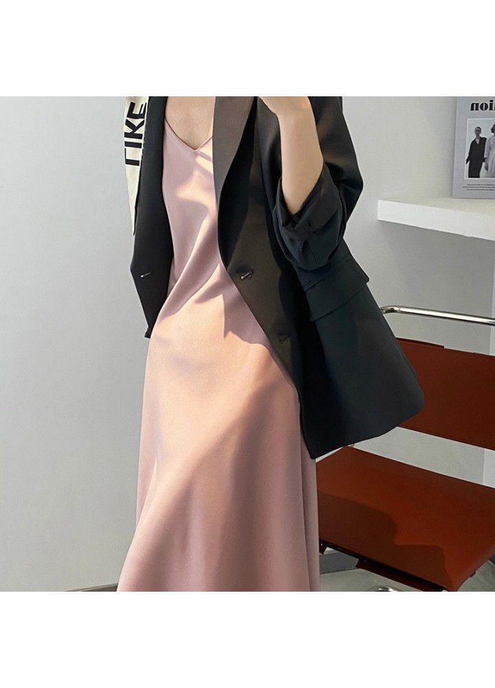 Zhicongxi acetate Satin French suspender dress women's summer 2021 temperament medium length skirt 5132