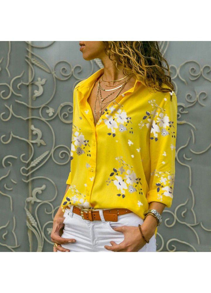 Cross border wish Amazon eBay European and American large women's loose blouse long sleeve V-neck printed shirt