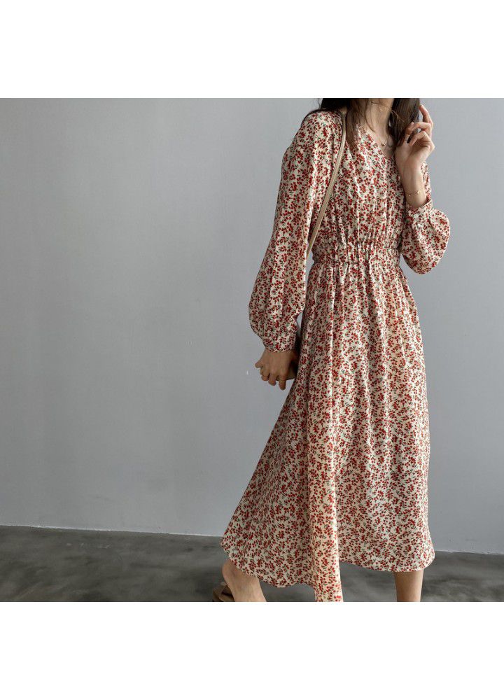 Taochuan zhicongxi 2020 spring new floral slim long sleeve dress women's Korean V-neck waist long skirt 1727