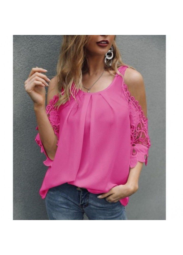 2021wish new spring and summer European and American women's wear express suspender hollow sleeve leisurely shirt
