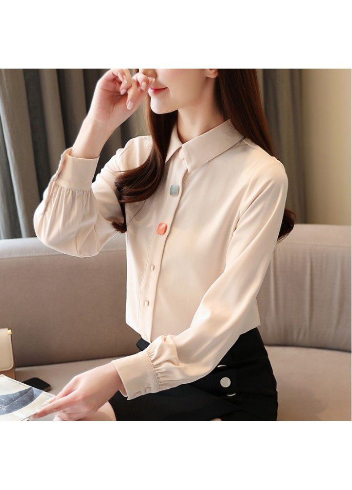 Shirt women's autumn 2021 new loose style western style professional Chiffon Top temperament design long sleeve shirt