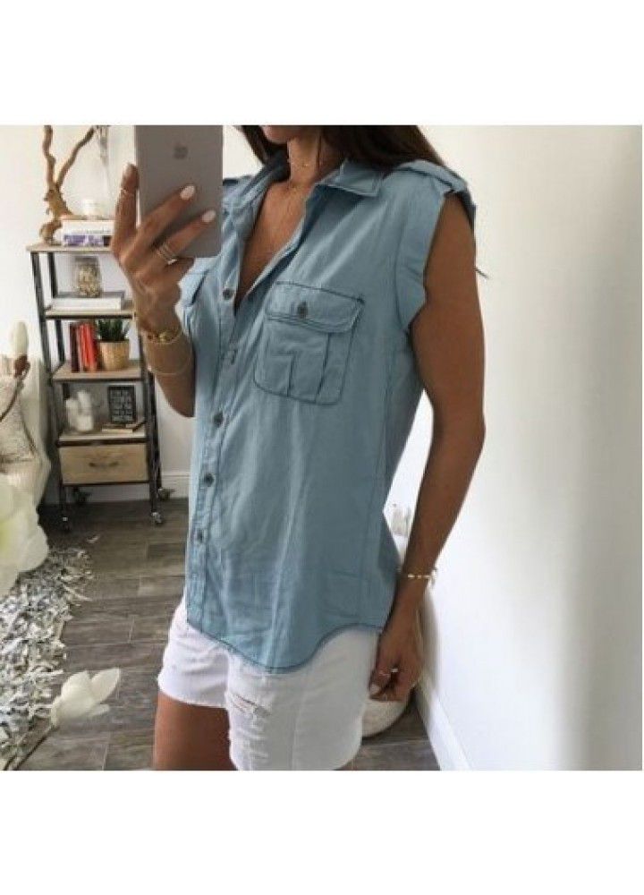 Foreign trade new Euro American style denim shirt loose sleeveless shirt women's wear in 2018