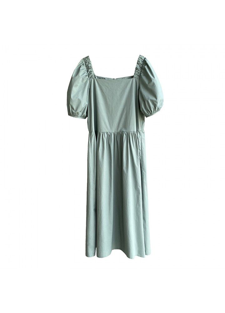 Taochuan lovely girl ~ 2021 summer Pure Color Bubble Sleeve loose water washed cotton dress looks slim 8182