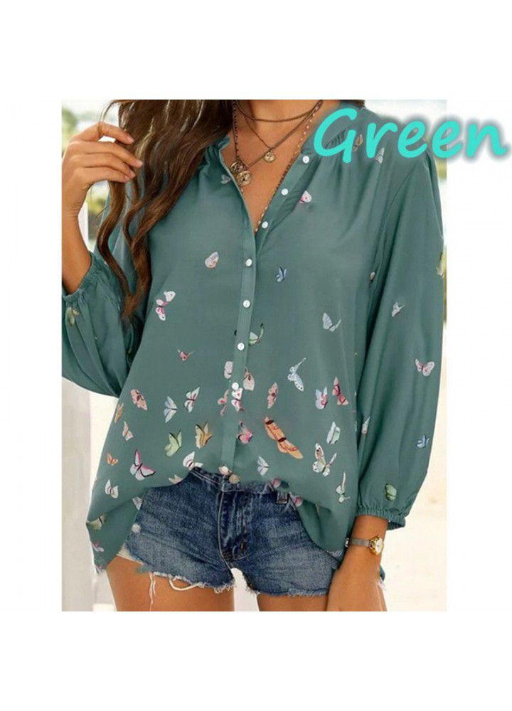 2021 foreign trade wish cross border new European and American women's top long sleeve Lapel women's shirt