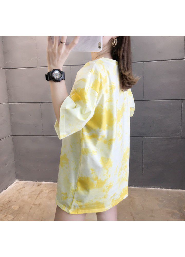 Hong Kong Style ins short sleeve T-shirt women's summer wear 2021 new Korean version students wear loose net red tie dyed clothes fashion