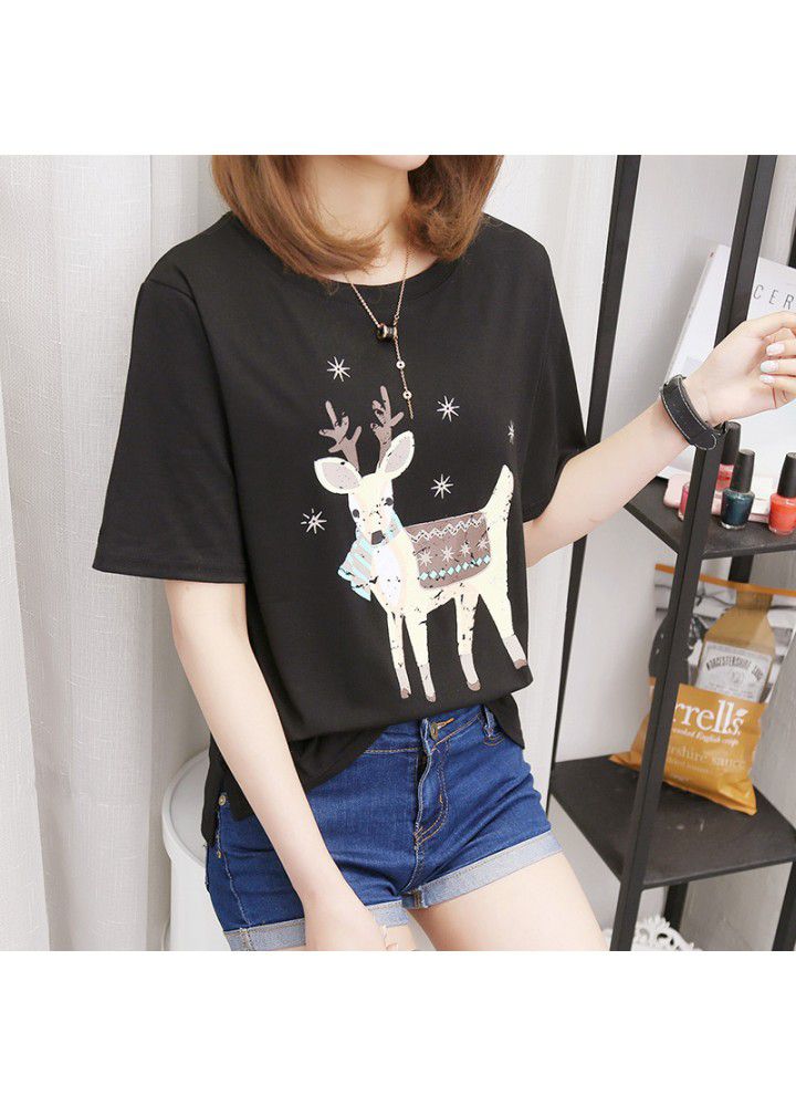 2021 summer new short man with 155 high school girl's dress cotton cartoon print short sleeve T-shirt