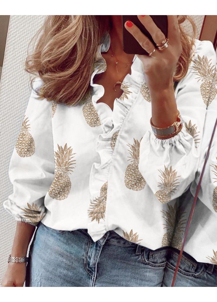 2020 Amazon wish express eBay spring and summer new European and American Long Sleeve Ruffle blouse