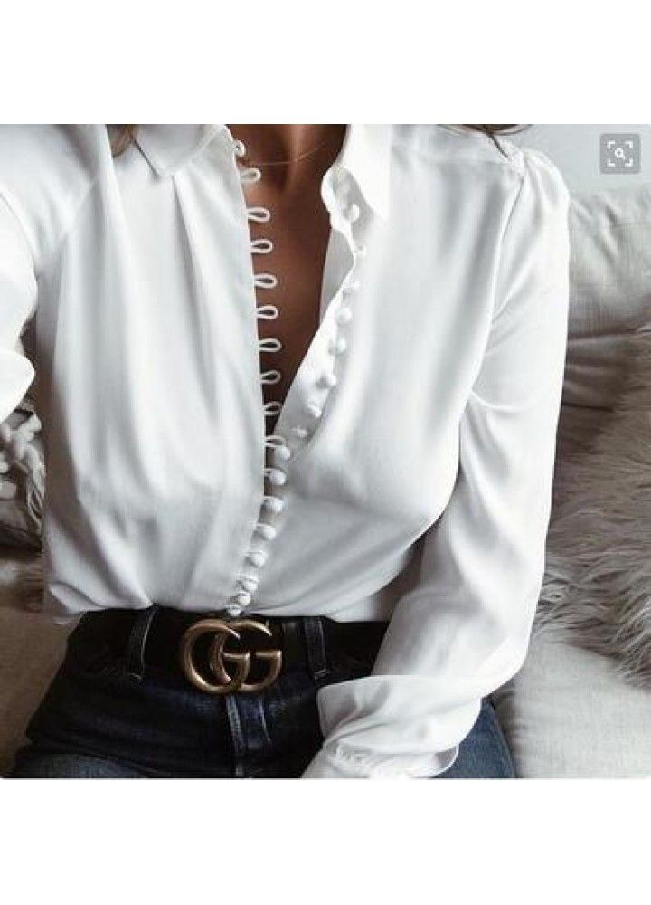 Cross border wish Amazon eBay European and American large lapel white women's shirt loose long sleeve women's shirt