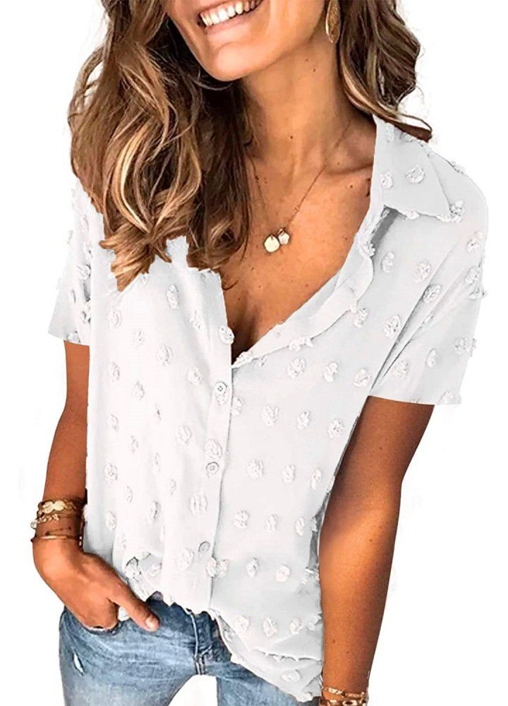 American and European women's clothing 2021 Amazon eBay independent station wish new chiffon shirt button short sleeve top