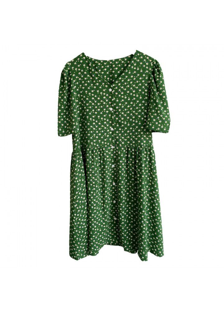Zhicongxi 2020 summer beauty! Green floral dress retro French slim Platycodon skirt female 1765
