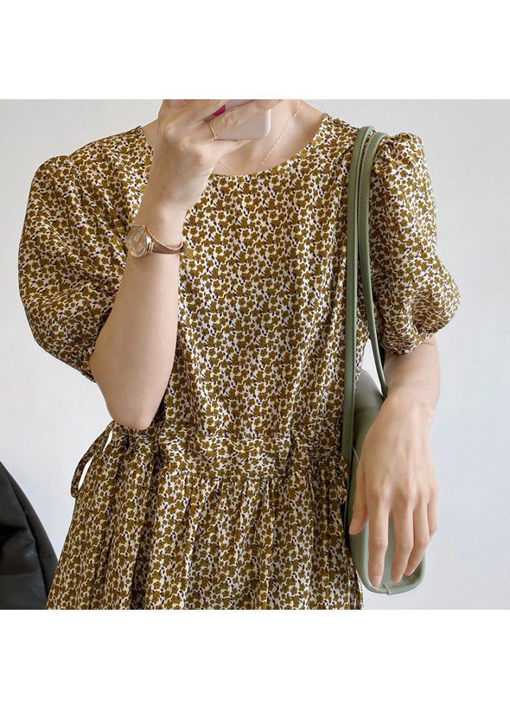 Taochuan floral drawstring dress women's summer 2021 first love skirt with bubble sleeves