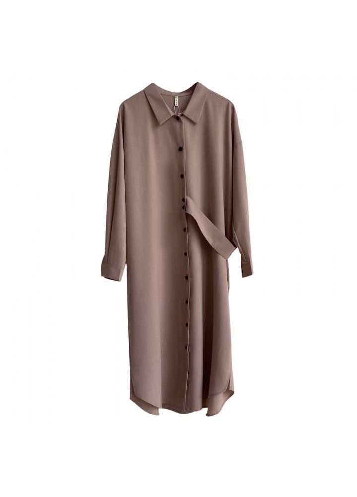 Zhicongxi [order meeting] summer new chic waist loop Korean V-neck medium length shirt dress pm805