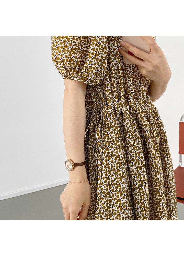 Taochuan floral drawstring dress women's summer 2021 first love skirt with bubble sleeves