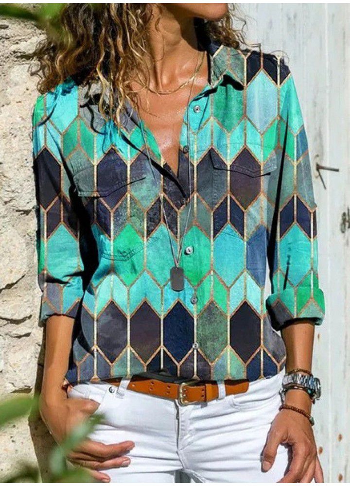 Autumn and winter new print Lapel casual shirt top sold in 2020 European and American independent foreign trade station