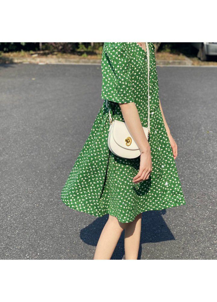 Zhicongxi 2020 summer beauty! Green floral dress retro French slim Platycodon skirt female 1765