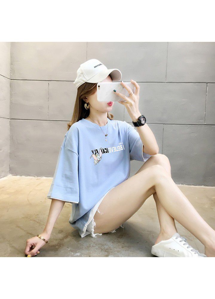 Black T-shirt women's short sleeve loose fitting half sleeve 2021 new Harajuku Hong Kong style simple fake two-piece top