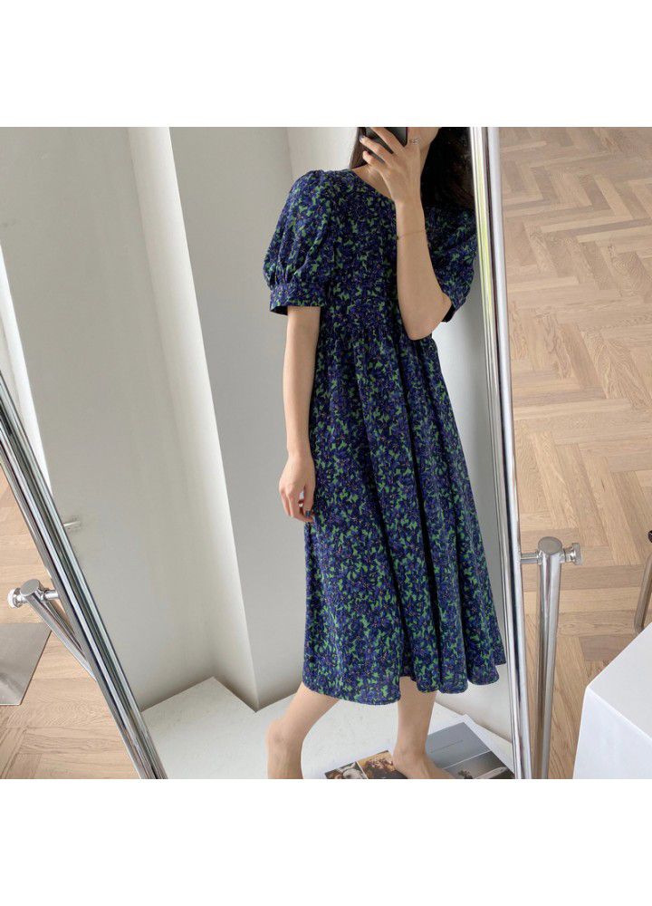 Taochuan zhicongxi 2020 summer new retro round neck bubble sleeve medium length dress short sleeve 525
