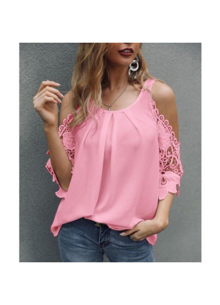 2021wish new spring and summer European and American women's wear express suspender hollow sleeve leisurely shirt