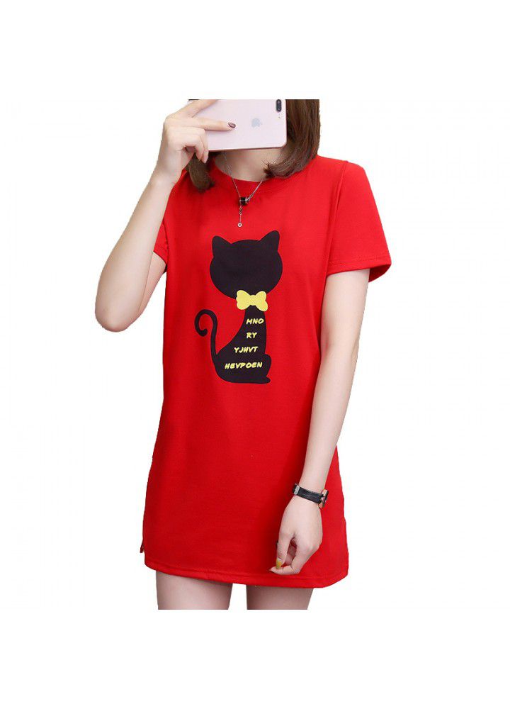 Large size women's dress fat mm loose 2021 popular new spring style age reducing short sleeve T-shirt dress women's slim shirt I