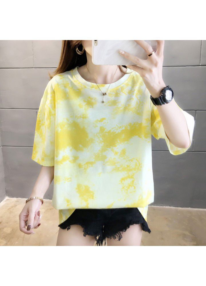 Hong Kong Style ins short sleeve T-shirt women's summer wear 2021 new Korean version students wear loose net red tie dyed clothes fashion