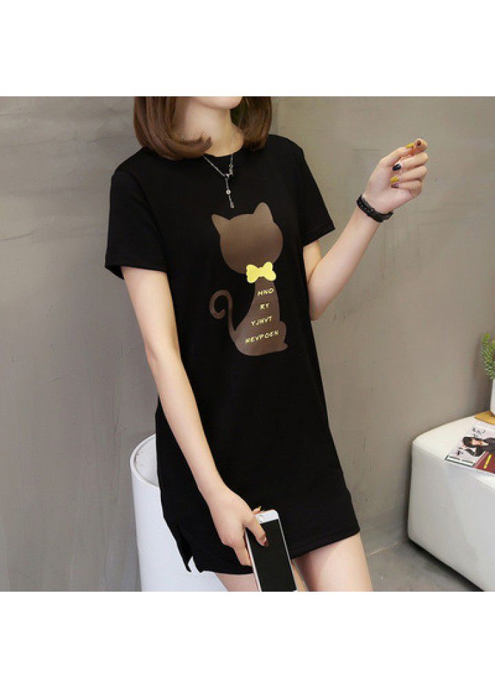 Large size women's dress fat mm loose 2021 popular new spring style age reducing short sleeve T-shirt dress women's slim shirt I