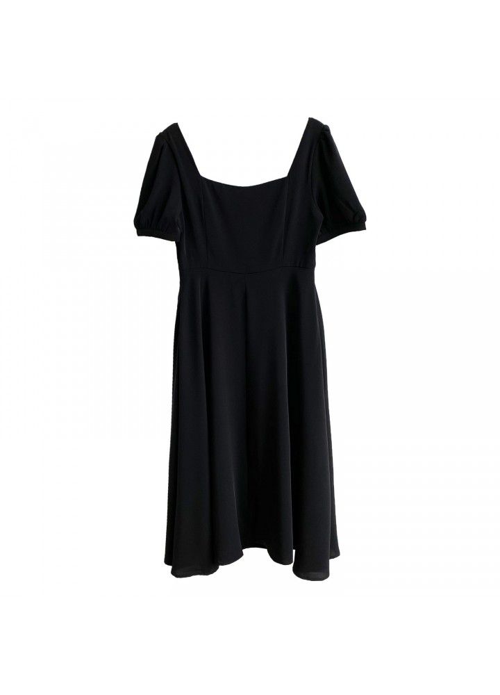 Zhicongxi black dress women's 2021 summer new style square collar French long Hepburn style small black dress 573