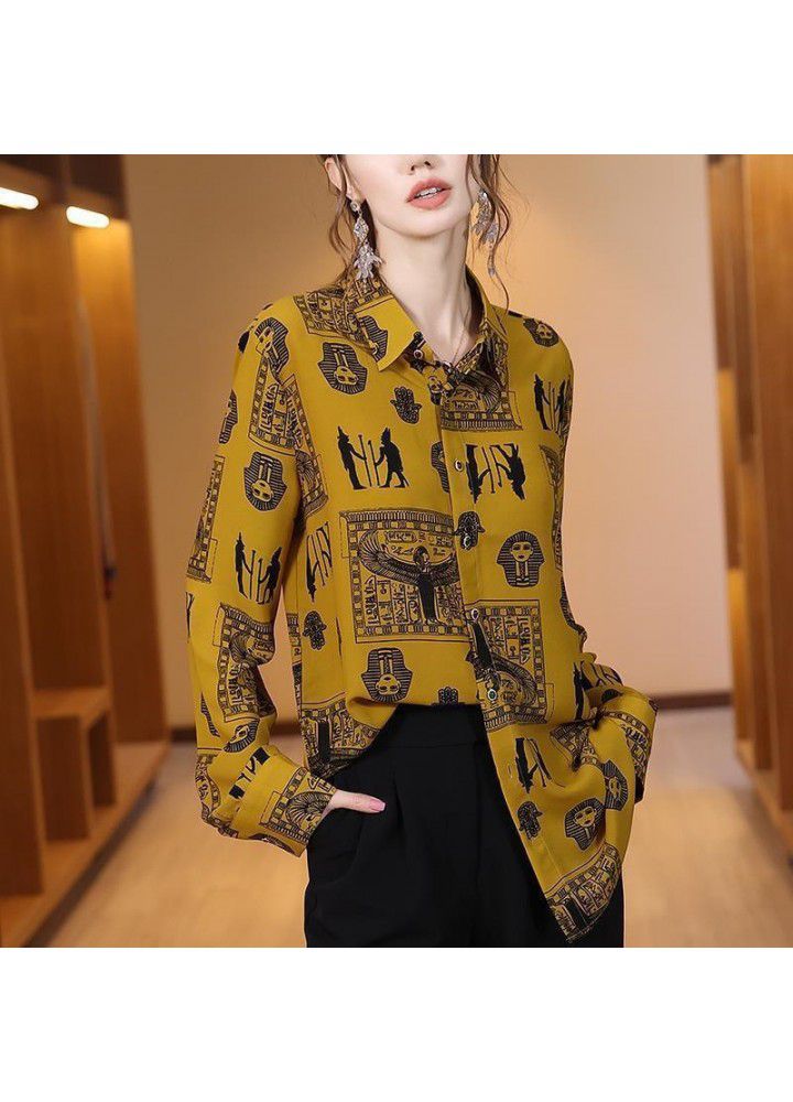 Long sleeve shirt women's 2021 spring new loose print design temperament top European fashion shirt trend