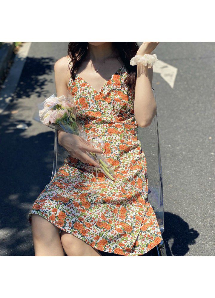 Zhicongxi 2020 Korean women's summer new large flower V-neck suspender skirt holiday mid long dress 1775