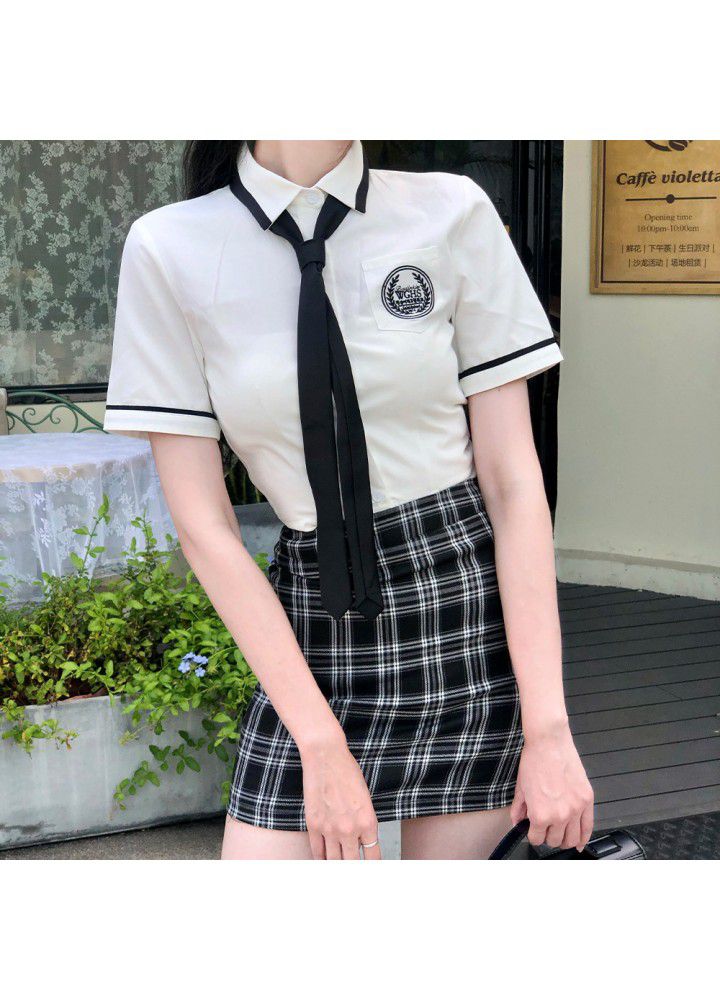 Real shot spot design small crowd short shirt two piece plaid skirt suit spring