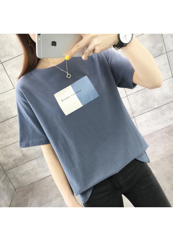 All cotton 2021 summer new slim short sleeve T-shirt women's body Sweatshirt sports leisure middle school students' top