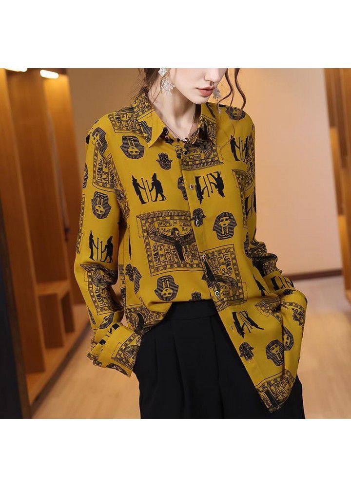 Long sleeve shirt women's 2021 spring new loose print design temperament top European fashion shirt trend