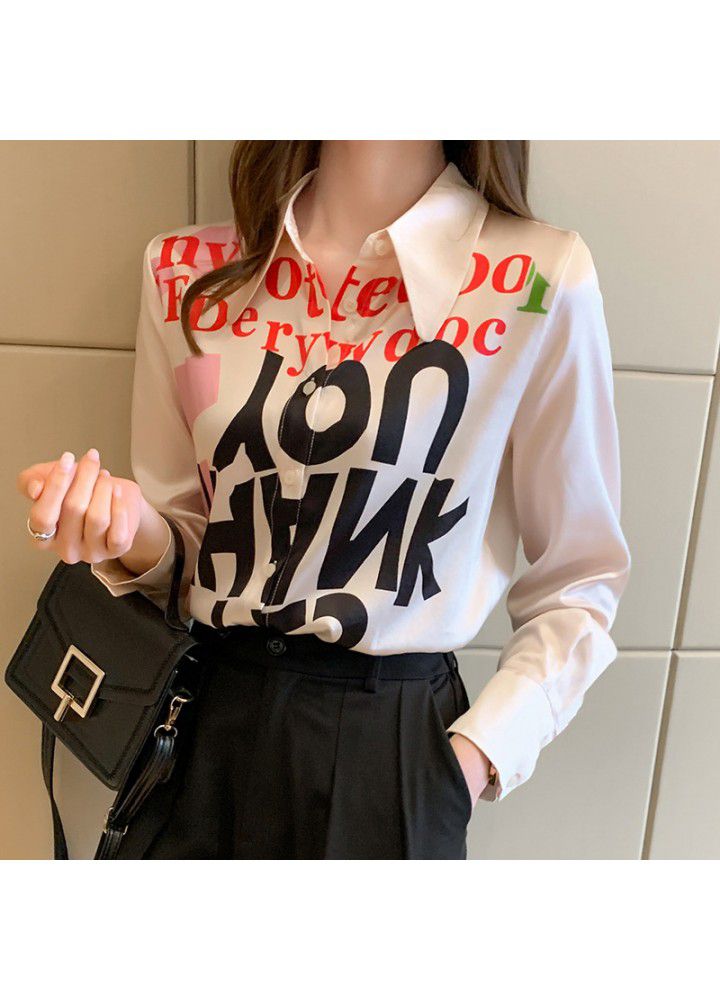 Early spring 2021 new style foreign style fashion long sleeve shirt letter thank you for printing design Chiffon Top
