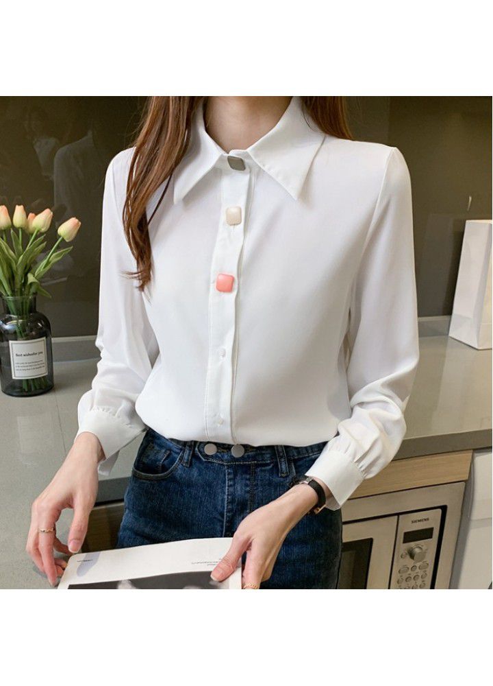 Shirt women's autumn 2021 new loose style western style professional Chiffon Top temperament design long sleeve shirt