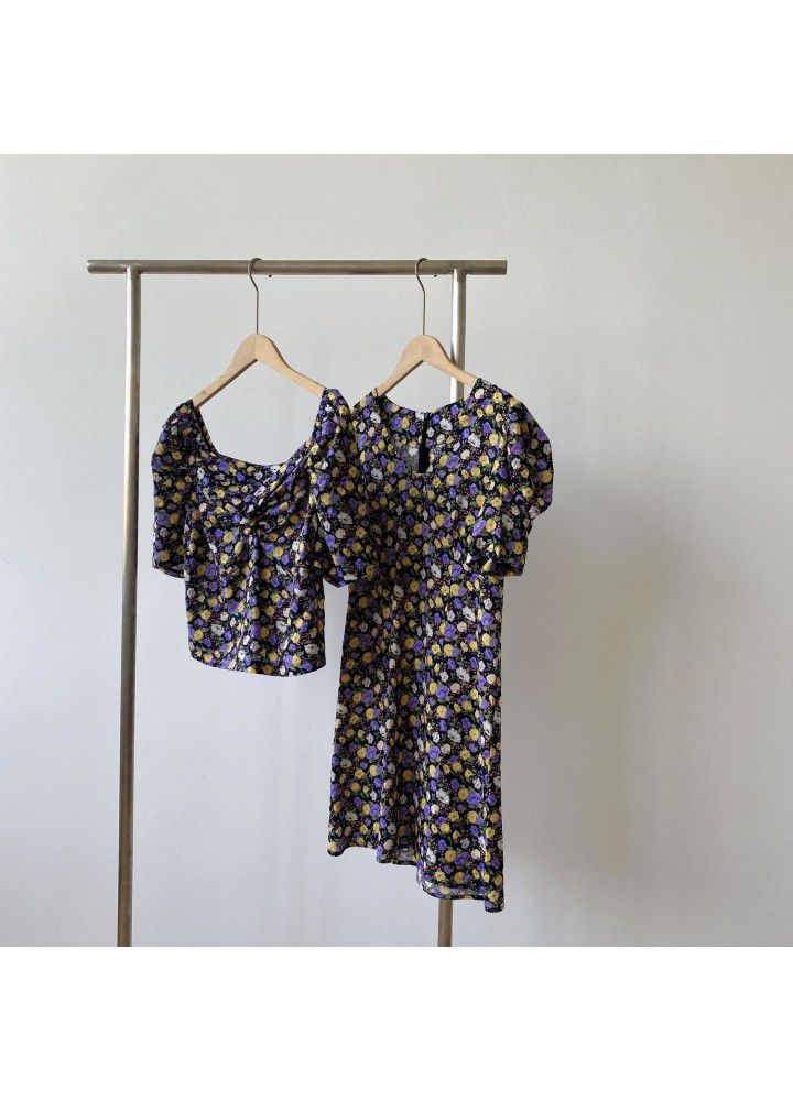 Zhicongxi 2020 summer new Purple Floral short top + A-line short dress best friend 1793
