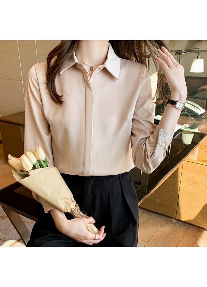 Chiffon shirt female 2021 spring and summer new loose student solid color professional top