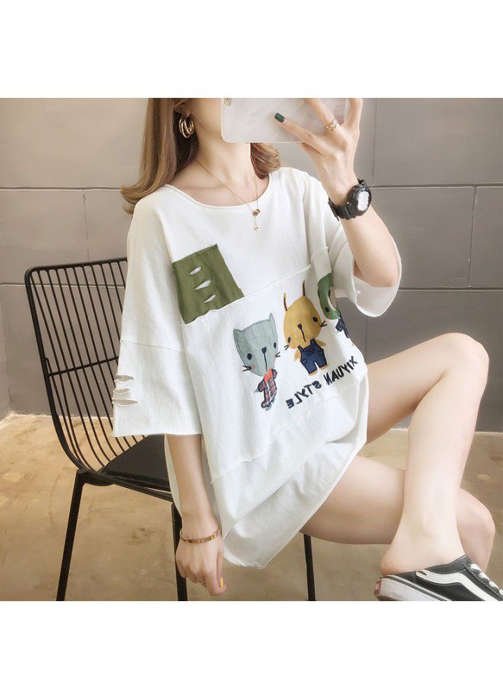 Large size short sleeve T-shirt women's loose 2021 new summer Korean women's dress fat mm foreign style thin cover belly top