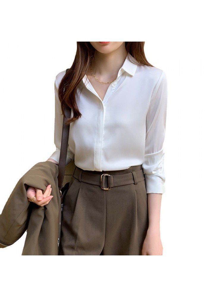 Chiffon shirt female 2021 spring and summer new loose student solid color professional top