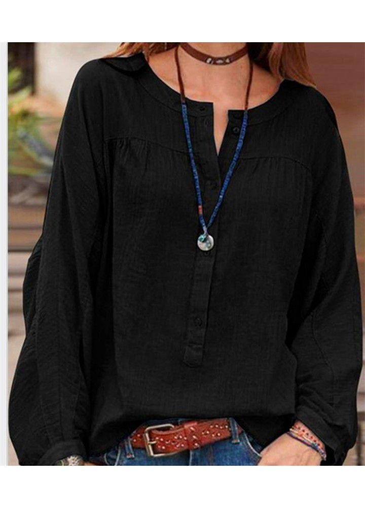 2021 Amazon wish spring button solid long sleeve loose casual 7-color 8-size shirt