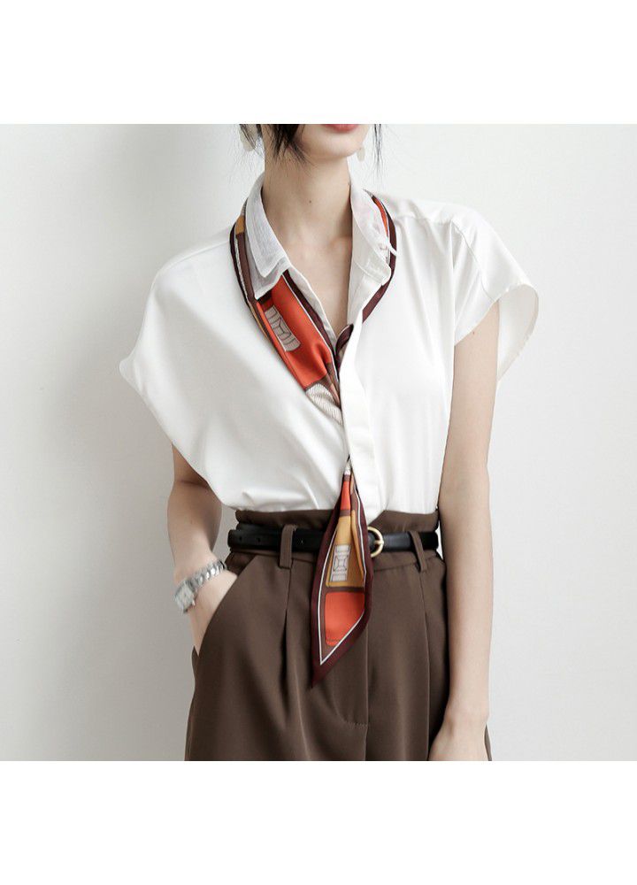 2021 summer new white shirt retro Chiffon white shirt women's design loose short sleeve temperament top